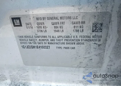 2014 Chevrolet Sonic Lt Auto from USA, damaged, VIN 1G1JC5SH1E4160327